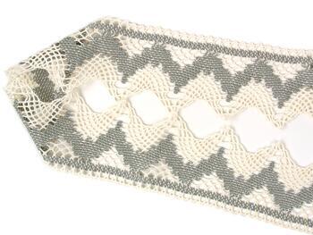 Cotton bobbin lace 75256, width 80 mm, ecru/dark linen gray - 2