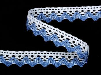 Cotton bobbin lace 75259, width 17 mm, white/sky blue - 2