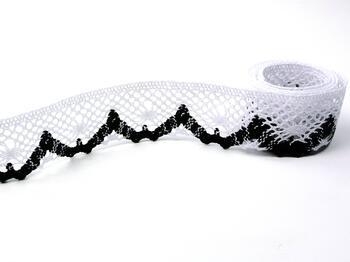 Cotton bobbin lace 75261, width 40 mm, white/black - 2