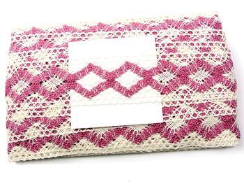 Cotton bobbin lace insert 75264, width 43 mm, ivory/pink - 2