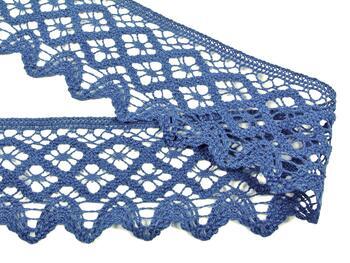 Cotton bobbin lace 75293, width 68 mm, ocean blue - 2