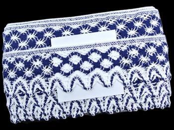 Cotton bobbin lace 75293, width 68 mm, white/dark blue - 2
