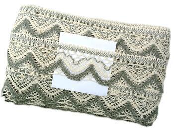 Cotton bobbin lace 75301, width 58 mm, ecru/dark linen gray - 2
