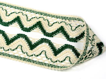 Cotton bobbin lace 75301, width 58 mm, ecru/dark green - 2