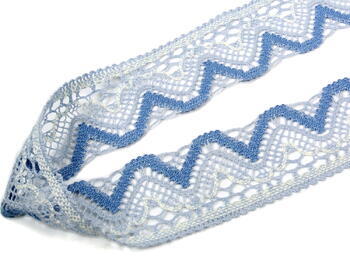 Cotton bobbin lace 75301, width 58 mm, light blue/light cream/sky blue - 2