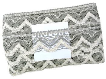 Cotton bobbin lace 75301, width 58 mm, dark linen gray/ecru - 2
