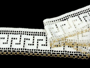 Bobbin lace No. 75303 white/metalic yarn gold | 30 m - 2
