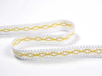 Cotton bobbin lace insert 75305, width 18 mm, white/yellow - 2