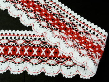 Bobbin lace No. 75335 white/red | 30 m - 2
