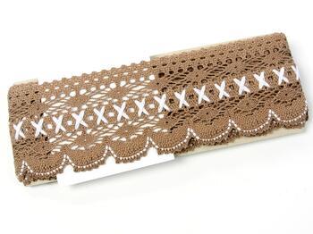 Cotton bobbin lace 75335, width 75 mm, dark beige/white - 2