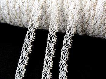 Cotton bobbin lace 75337, width 8 mm, white/Lurex gold - 2