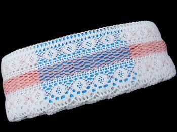 Cotton bobbin lace 75349, width 110 mm, white/pink - 2