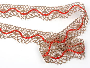 Bobbin lace No. 75416 dark beige/red | 30 m - 2