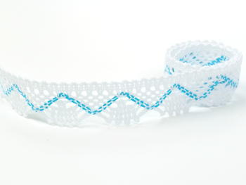 Bobbin lace No. 75423 white/turquoise | 30 m - 2