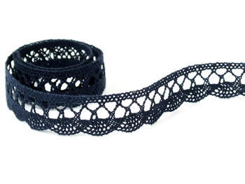 Cotton bobbin lace 75428, width 18 mm, black blue - 2