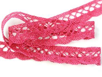 Cotton bobbin lace 75428, width 18 mm, fuchsia highlights - 2