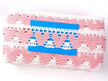 Cotton bobbin lace 75438, width 50 mm, white/pink - 2