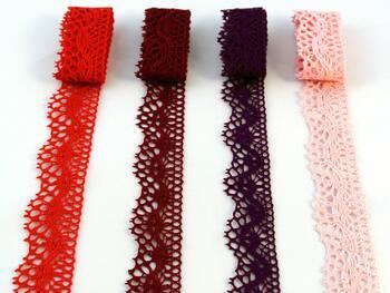 Cotton bobbin lace 75416, width 27 mm, cranberry - 2