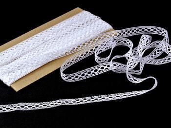 Cotton bobbin lace insert 75182, width 13 mm, white mercerized - 2