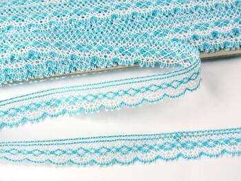 Cotton bobbin lace 81215, width 14 mm, white/turquoise - 2