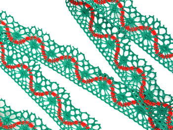 Bobbin lace No. 82129 light green/red | 30 m - 2