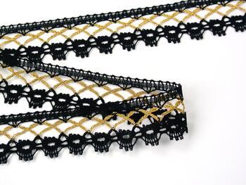 Cotton bobbin lace 82293, width 32 mm, black/Lurex gold - 2