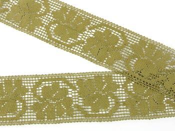 Cotton bobbin lace insert 82140, width 47 mm, khaki - 2