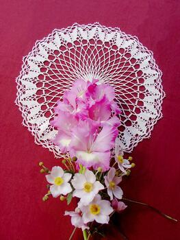 Tablecloth EMILIE white/pink, diameter 34 cm - 2