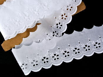 Cotton embroidery lace 65002, width 69 mm, white - 3