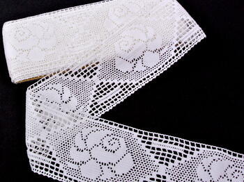 Cotton bobbin lace insert 75008, width 79 mm, white - 3