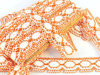 Bobbin lace No. 75032 white/rich orange | 30 m - 3