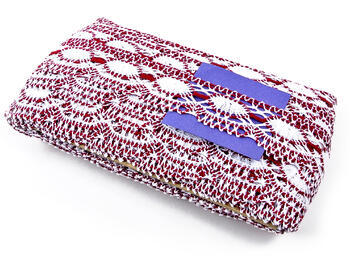 Cotton bobbin lace 75032, width 45 mm, white/cranberry - 3