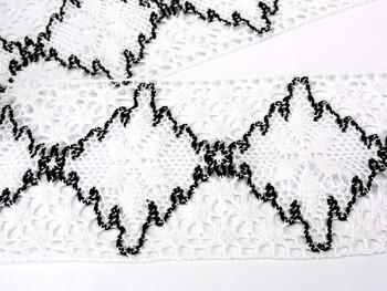 Cotton bobbin lace insert 75034, width 110 mm, white/black - 3