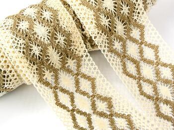 Cotton bobbin lace insert 75036, width 100 mm, ecru/chocolate - 3