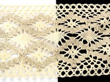 Cotton bobbin lace insert 75036, width 100 mm, ecru/light linen gray - 3