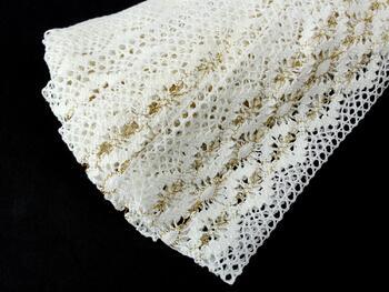 Cotton bobbin lace insert 75036, width 100 mm, white/Lurex gold - 3