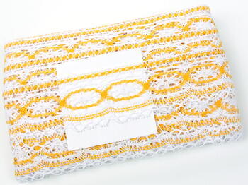 Cotton bobbin lace 75037, width 57 mm, white/dark yellow - 3