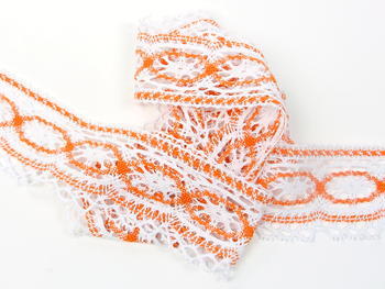 Bobbin lace No. 75037 white/rich orange | 30 m - 3