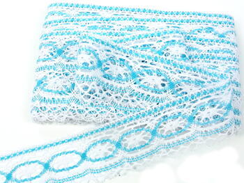 Cotton bobbin lace 75037, width 57 mm, white/turquoise - 3