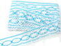 Cotton bobbin lace 75037, width 57 mm, white/turquoise - 3/5