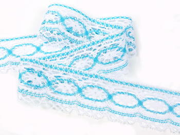 Bobbin lace No. 75037 white/turquoise | 30 m - 3