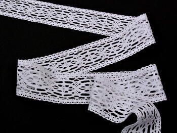 Cotton bobbin lace insert 75038, width 52 mm, white - 3
