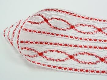 Cotton bobbin lace insert 75038, width 52 mm, white/light red - 3