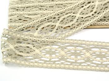 Cotton bobbin lace insert 75038, width 52 mm, light linen gray/ecru - 3