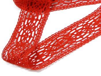 Cotton bobbin lace insert 75038, width 52 mm, red - 3
