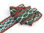 Cotton bobbin lace insert 75038, width 52 mm, dark green/red/light linen - 3/4