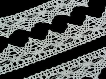 Cotton bobbin lace 75041, width 40 mm, white/Lurex silver - 3