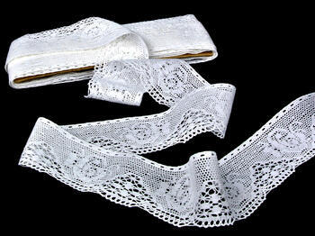Cotton bobbin lace 75064, width 60 mm, white - 3