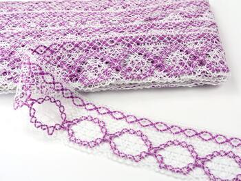 Cotton bobbin lace 75065, width 47 mm, white/violet - 3