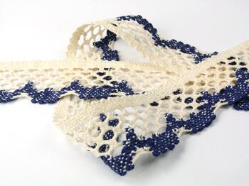 Cotton bobbin lace 75067, width 47 mm, ecru/blue - 3